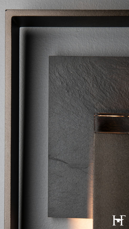 Hubbardton Forge Shadow Box Medium With Slate Dark Sky Friendly Outdoor Sconce in Coastal Oil Rubbed Bronze Finish Model: 302662-SKT-14-SL-ZM0850