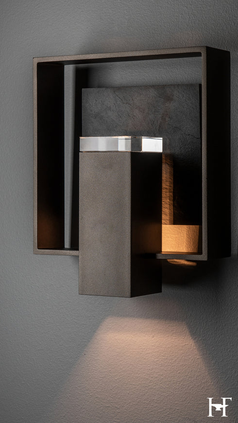 Hubbardton Forge Shadow Box Medium With Slate Dark Sky Friendly Outdoor Sconce in Coastal Oil Rubbed Bronze Finish Model: 302662-SKT-14-SL-ZM0850