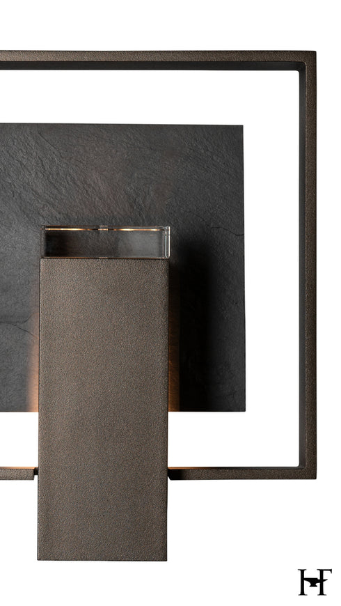 Hubbardton Forge Shadow Box Small With Slate Dark Sky Friendly Outdoor Sconce in Coastal Oil Rubbed Bronze Finish Model: 302660-SKT-14-SL-ZM0850