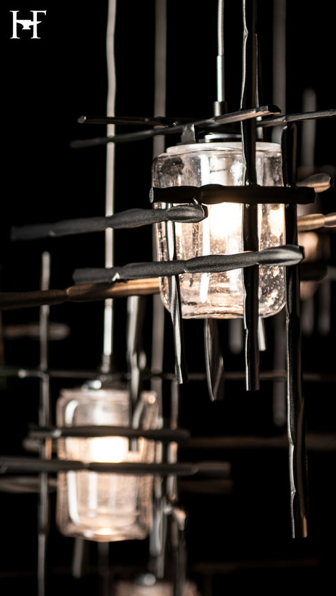 Hubbardton Forge Tura 10 Light Seeded Glass Mobile Pendant in Oil Rubbed Bronze Finish Model: 131156-SKT-STND-14-II0728