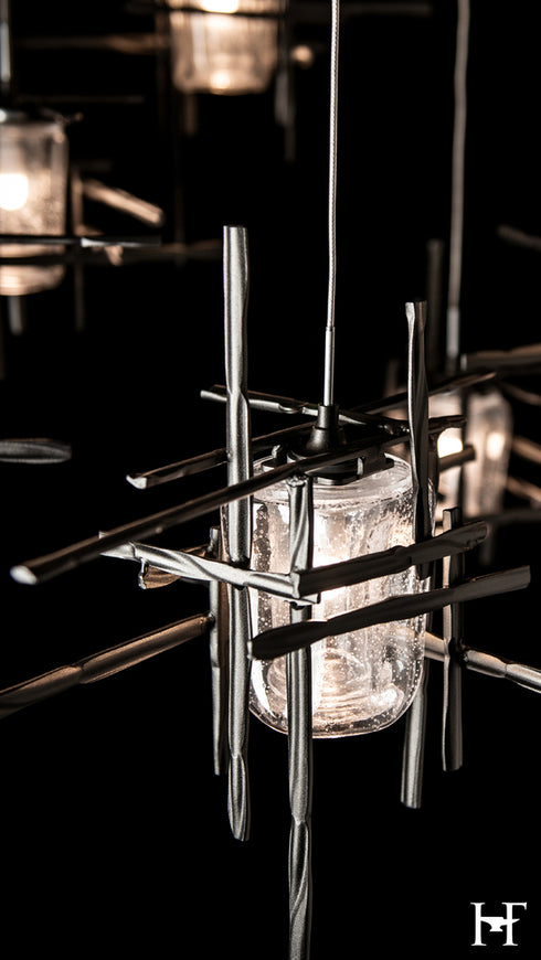 Hubbardton Forge Tura 10 Light Seeded Glass Mobile Pendant in Oil Rubbed Bronze Finish Model: 131156-SKT-STND-14-II0728