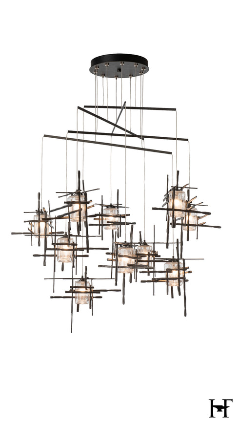 Hubbardton Forge Tura 10 Light Seeded Glass Mobile Pendant in Oil Rubbed Bronze Finish Model: 131156-SKT-STND-14-II0728
