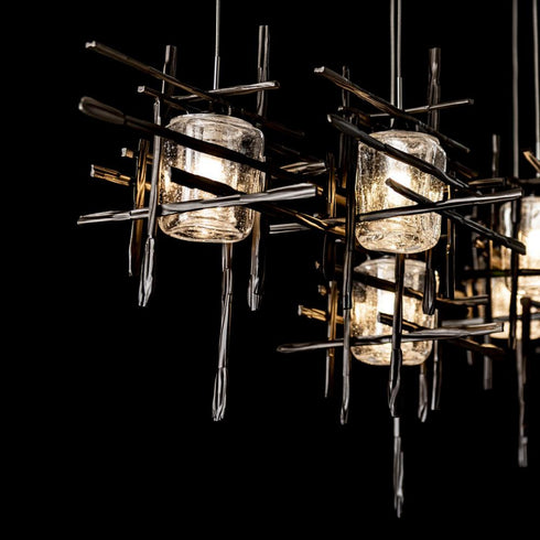Hubbardton Forge Tura 7 Light Seeded Glass Rectangular Pendant Model: 131095-SKT-STND-86-II0728