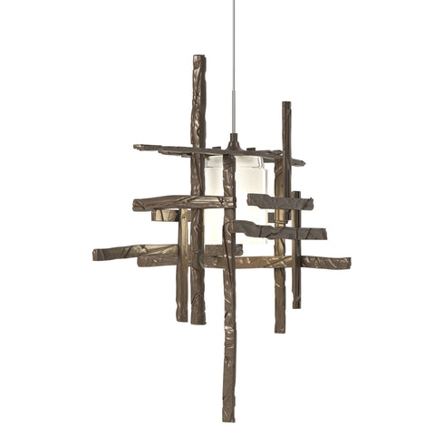 Hubbardton Forge Tura Frosted Glass Low Voltage Mini Pendant in Bronze Finish Model: 161185-SKT-STND-05-YC0305