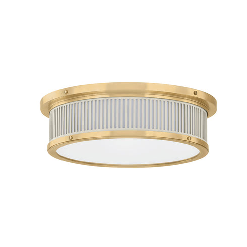 Hudson Valley Ashdown Flush Mount in Aged Brass Off White Finish Model: MDS1901-AGB/OW