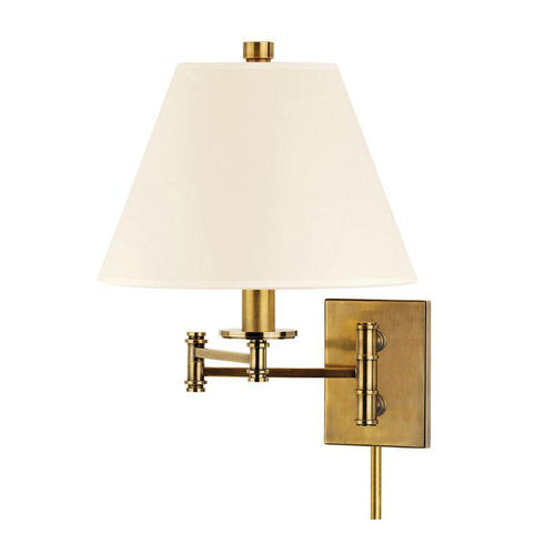 Hudson Valley Claremont 1 LIGHT WALL SCONCE WITH PLUG With WHITE SHADE in Aged Brass Finish Model: 7721-AGB-WS