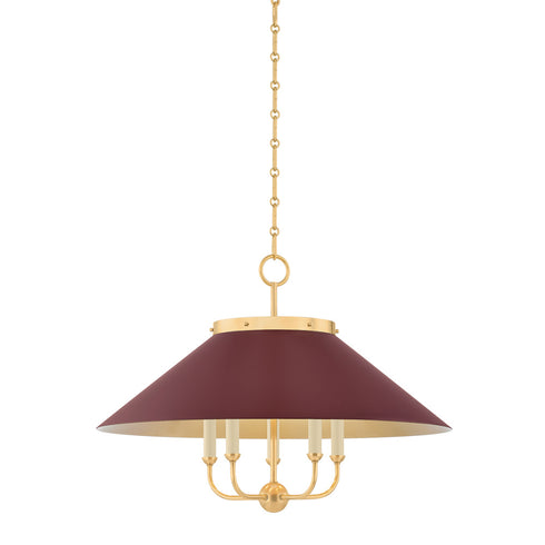 Hudson Valley Clivedon Chandelier in Aged Brass Soft Crimson Finish Model: MDS1403-AGB/CRN