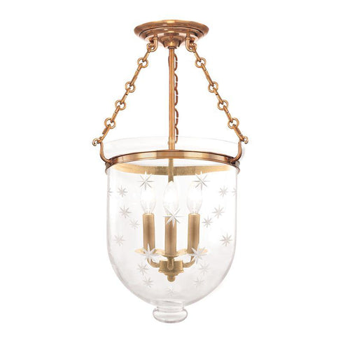 Hudson Valley Hampton 3 LIGHT SEMI FLUSH in Aged Brass Finish Model: 253-AGB-C3