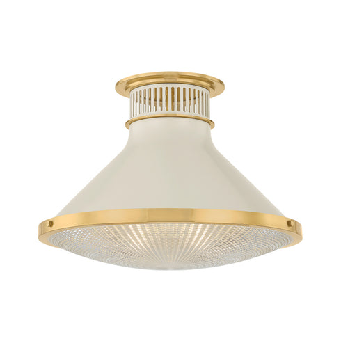 Hudson Valley Highclere Flush Mount in Aged Brass Off White Finish Model: MDS2403-AGB/OW