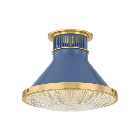 Hudson Valley Highclere Flush Mount in Aged Brass Soft French Blue Finish Model: MDS2402-AGB/FBL