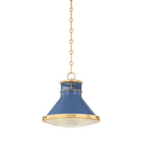 Hudson Valley Highclere Pendant in Aged Brass Soft French Blue Finish Model: MDS2404-AGB/FBL