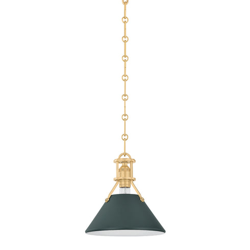 Hudson Valley Painted No. 2 Painted No.2 Pendant in Aged Brass Soft Studio Green Finish Model: MDS351-AGB/SSG