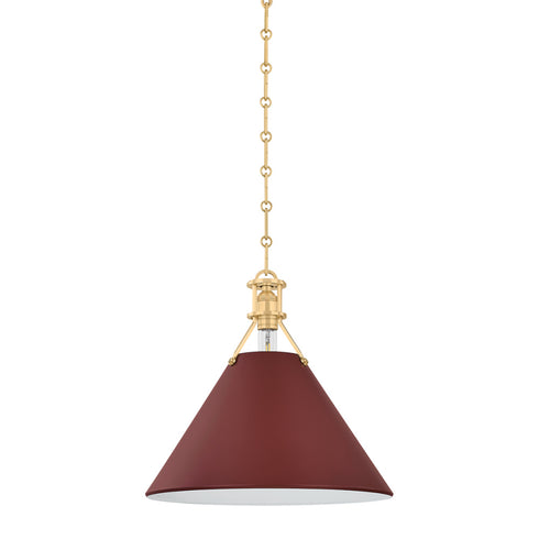 Hudson Valley Painted No. 2 Pendant in Aged Brass Soft Crimson Finish Model: MDS352-AGB/CRN