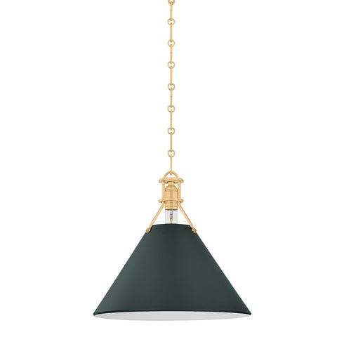 Hudson Valley Painted No. 2 Pendant in Aged Brass Soft Studio Green Finish Model: MDS352-AGB/SSG