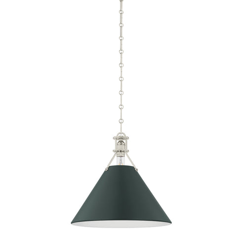 Hudson Valley Painted No. 2 Pendant in Polished Nickel Soft Studio Green Finish Model: MDS352-PN/SSG