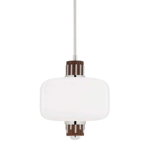 Hudson Valley Peekskill 1 LIGHT PENDANT With LIGHT WALNUT ACCENT in Polished Nickel Finish Model: 3817-PN