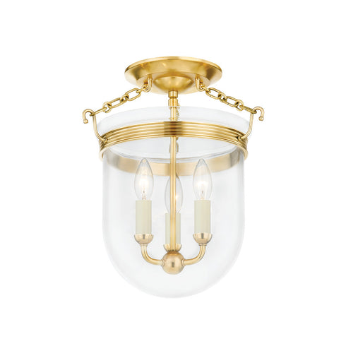 Hudson Valley Rousham 3 LIGHT SEMI FLUSH in Aged Brass Finish Model: MDS1600-AGB