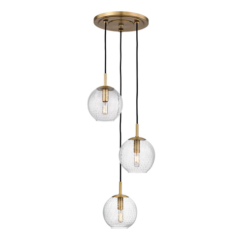 Hudson Valley Rousseau 3 LIGHT PENDANT WITH CLEAR GLASS in Aged Brass Finish Model: 2033-AGB-CL