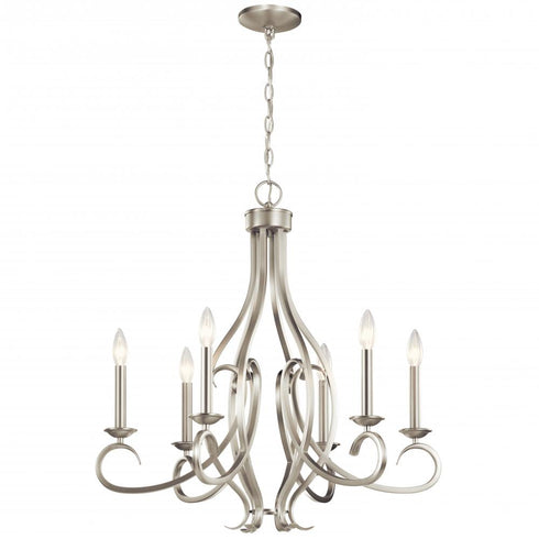 Kichler Ania 6 Light Chandelier in Brushed Nickel Model: 52240NI