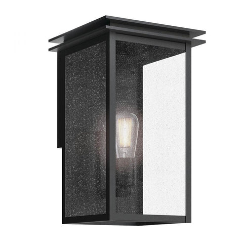 Kichler Arkville 14 Inch 1 Light Outdoor Wall Light with Clear Seeded Glass in Textured Black Model: 59541BKT