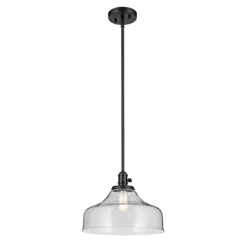 Kichler Avery 11.25 Inch 1 Light Bell Pendant with Clear Seeded Glass in Black Model: 43906BK
