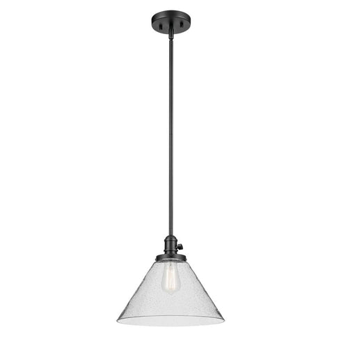 Kichler Avery 11.75 Inch 1 Light Cone Pendant with Clear Seeded Glass in Black Model: 43905BK