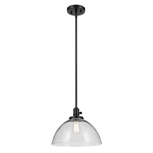 Kichler Avery 11 Inch 1 Light Dome Pendant with Clear Seeded Glass in Black Model: 43912BK