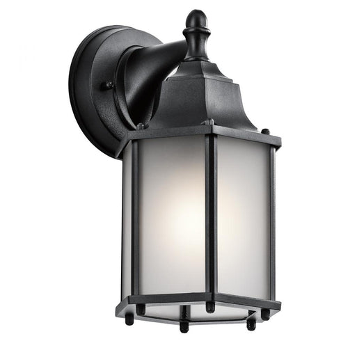 Kichler Chesapeake 10.25 Inch 1 Light Outdoor Wall Light with Satin Etched Glass in Black Model: 9774BKS