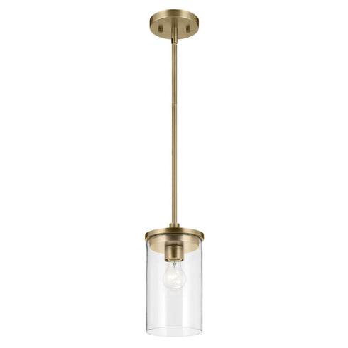 Kichler Crosby 10.75 Inch 1 Light Mini Pendant with Clear Glass in Natural Brass Model: 43996NBR