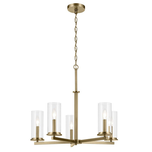 Kichler Crosby 22.5 Inch 5 Light Chandelier with Clear Glass in Natural Brass Model: 43999NBR
