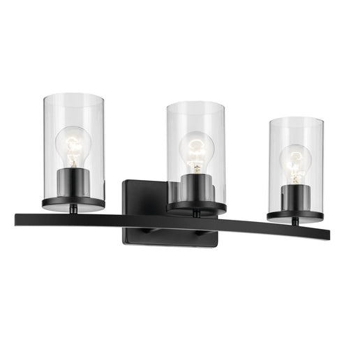 Kichler Crosby 23 Inch 3 Light Vanity Light with Clear Glass in Black Model: 45497BKCLR