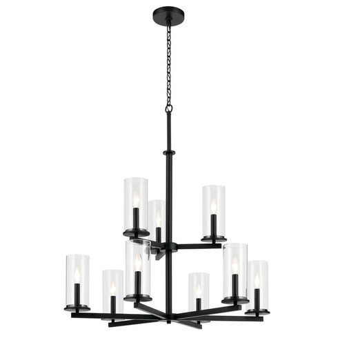 Kichler Crosby 32.5 Inch 9 Light 2 Tier Chandelier with Clear Glass in Black Model: 44014BK