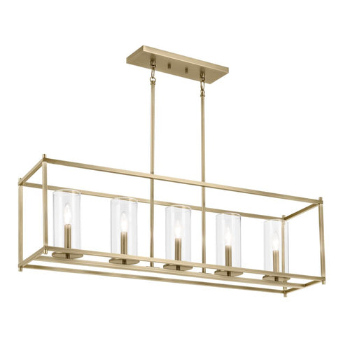 Kichler Crosby 41.5 Inch 5 Light Linear Chandelier with Clear Glass in Natural Brass Model: 43995NBR