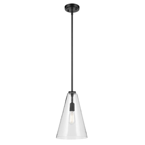 Kichler Everly 15.25 Inch 1 Light Cone Pendant with Clear Glass in Black Model: 42199BK