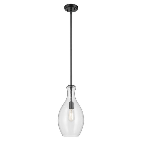 Kichler Everly 17.75 Inch 1 Light Bell Pendant with Clear Seeded Glass in Black Model: 42047BKCS