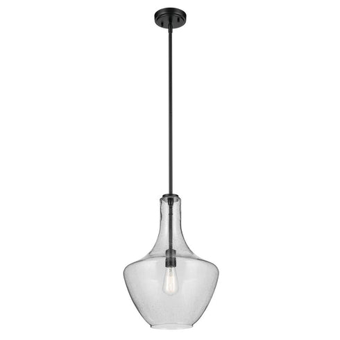 Kichler Everly 19.75 Inch 1 Light Bell Pendant with Clear Seeded Glass in Black Model: 42046BKCS