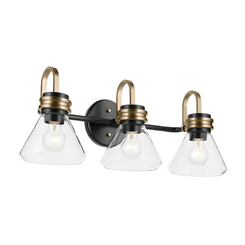 Kichler Farum 26 Inch 3 Light Vanity Light with Clear Glass in Black Model: 55155BKCLR