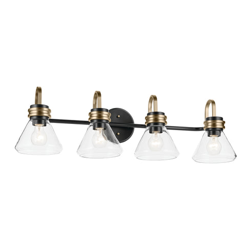 Kichler Farum 34 Inch 4 Light Vanity Light with Clear Glass in Black Model: 55156BKCLR