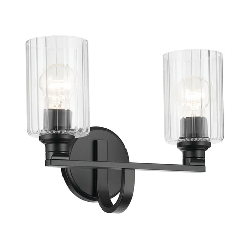 Kichler Gioe 14.25 Inch 2 Light Vanity Light with Opal Glass in Black Model: 55225BK