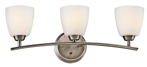 Kichler Granby 25 Inch 3 Light Vanity Light with Satin Etched Cased Opal Glass in Brushed Pewter Model: 45360BPT