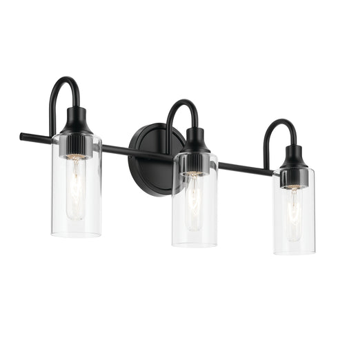 Kichler Kavi 23 Inch 3 Light Vanity Light with Clear Glass in Black Model: 55211BK