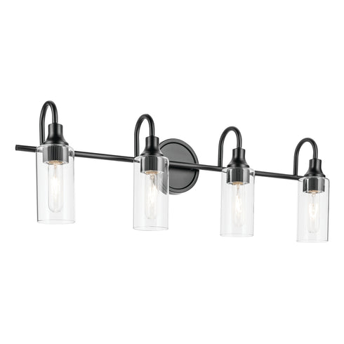 Kichler Kavi 31.5 Inch 4 Light Vanity Light with Clear Glass in Black Model: 55212BK