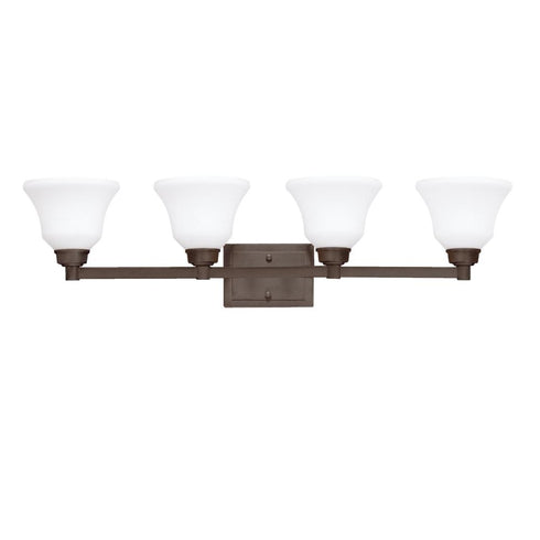 Kichler Langford 35 Inch 4 Light LED Vanity Light with Satin Etched White Glass in Olde Bronze® Model: 5391OZL18