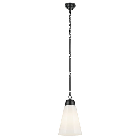 Kichler Marsailli 19 Inch 1 Light Medium Pendant with Opal Glass in Black Model: 52661BK