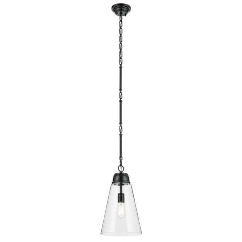 Kichler Marsailli 19 Inch 1 Light Medium Pendant with Opal Glass in Black Model: 52661BK