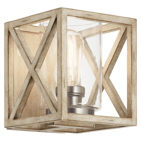 Kichler Moorgate Wall Sconce 1 Light in Distressed Antique White Finish Model: 55063DAW