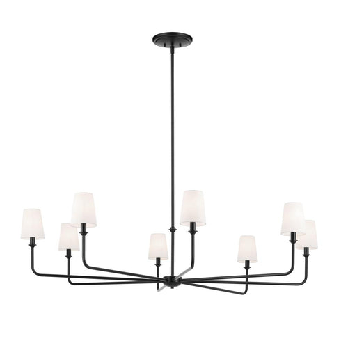 Kichler Pallas 52 Inch XL 8 Light Round Chandelier with White Linen Shade in Black Model: 52521BK