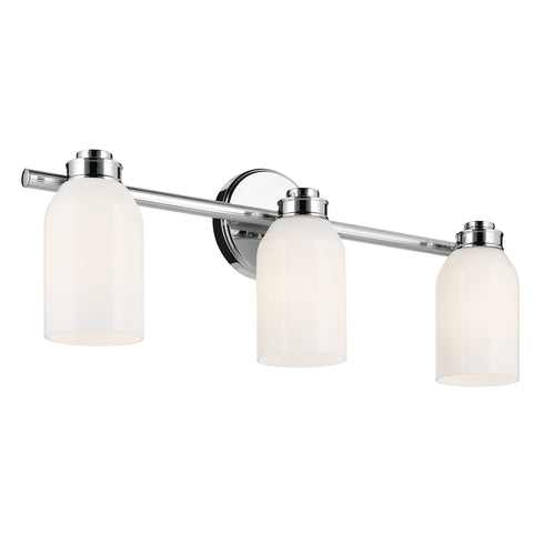 Kichler Shae 24.25 Inch 3 Light Vanity Light with White Opal Glass in Black Model: 55202BK