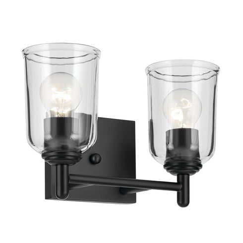 Kichler Shailene 12.5 Inch 2 Light Vanity Light with Clear Glass in Black Model: 45573BKCLR
