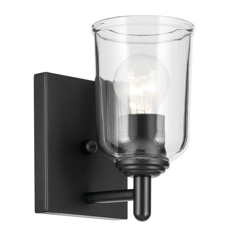 Kichler Shailene 5 Inch 1 Light Wall Sconce with Clear Glass in Black Model: 45572BKCLR